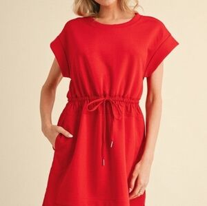 RACHEL ROY Red Casual Drawstring Waist Short Sleeve Dress, Size XL